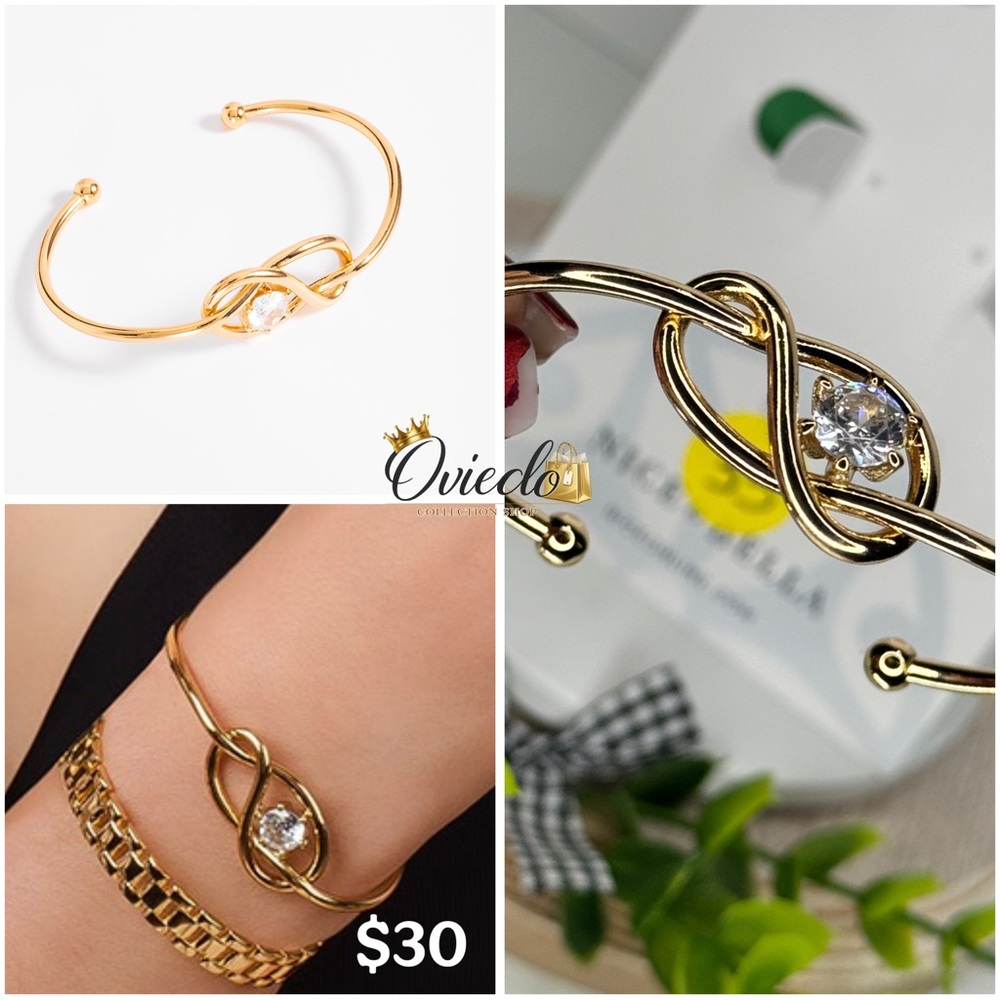 Gold Knot Bracelet with Crystal Accent